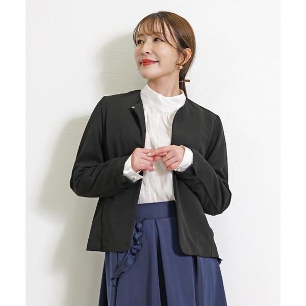 ジャケット ノーカラージャケット ストレッチジョーゼットノーカラーショートジャケット レディース