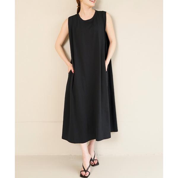 ワンピース 体型カバー タックショルダー ノースリーブワンピース ロングワンピース Aライン カット...