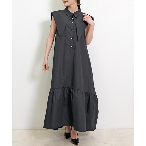 ワンピース ビッグセーラーカラーティアードワンピース / ノースリーブ ロング フレアワンピース 2...