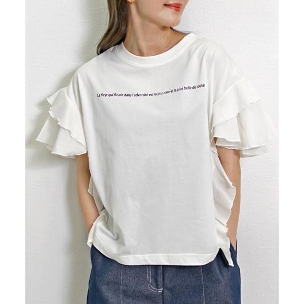 tシャツ メッセージロゴ フリルスリーブTシャツ レディース