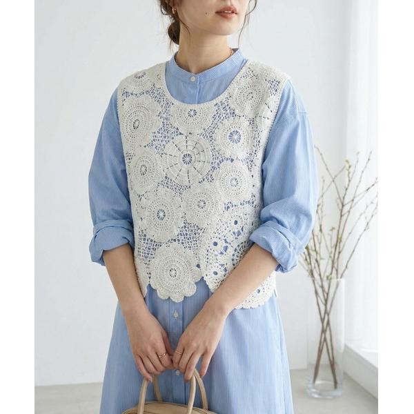 ベスト ジレ 人気の！かぎ編み風レースベスト / 花柄スカラップ クロシェ編み レイヤード レディー...
