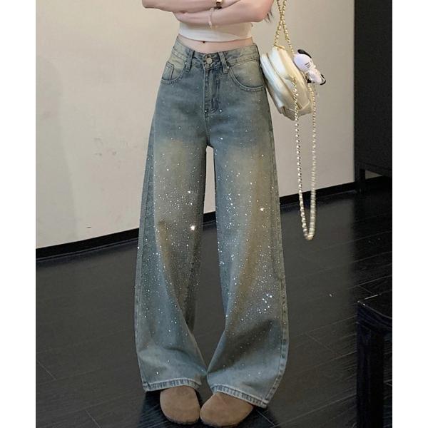 ジーンズ デニム デニムパンツ ペイント風加工ワイドデニムパンツ レディース