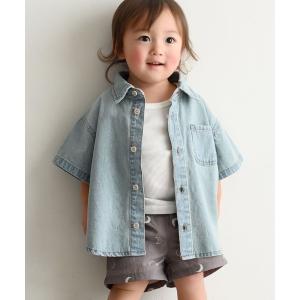 ブラウス シャツ ステンカラー 半袖 シャツ デニム キッズ 子供服 男の子 女の子