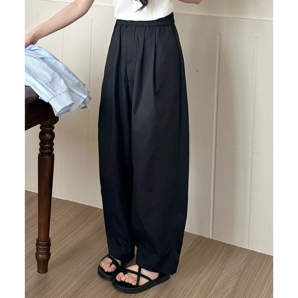 パンツ 「ボタン・ファスナー付きゴムウエスト」きれいめ ツータック ハイウエスト センターライン バ...