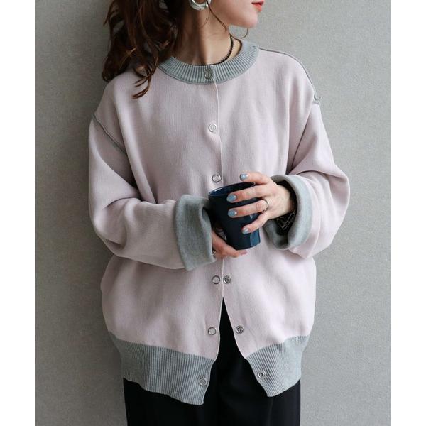 カーディガン リバーシブル配色ニットスナップボタンカーデ レディース