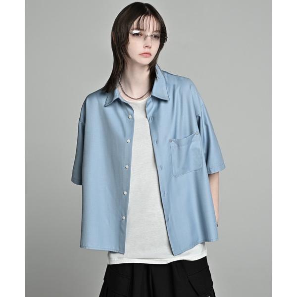 シャツ 半袖 Cropped Regular Collar Short Sleeve Shirt /...