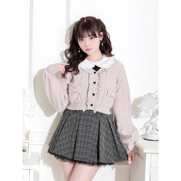 カーディガン ダブルリボンハートケーブルショートカーディガン レディース