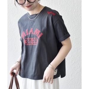 tシャツ 「SHIPS any別注」Collegiate Pacific:「洗濯機可能」V ガゼット プリント ＆ 刺繍 Tシャツ レディース
