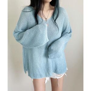 ニット セーター Vネックシアーニット レディース