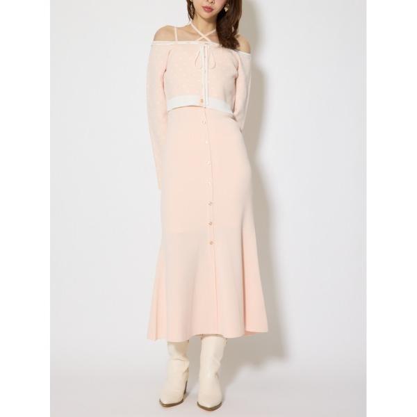 ワンピース リボンカーデセットマーメイドニットワンピース　春服