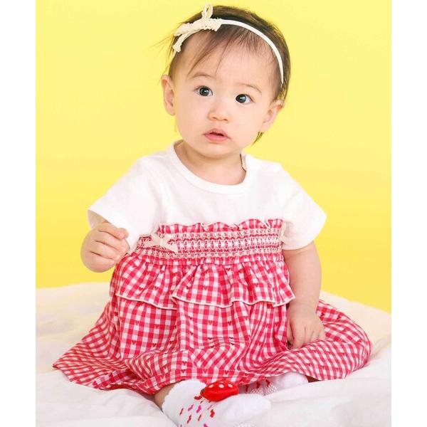 ベビー 「お揃い」チェックレーススカート付きスモッキングボディミニベビー(70~80cm)