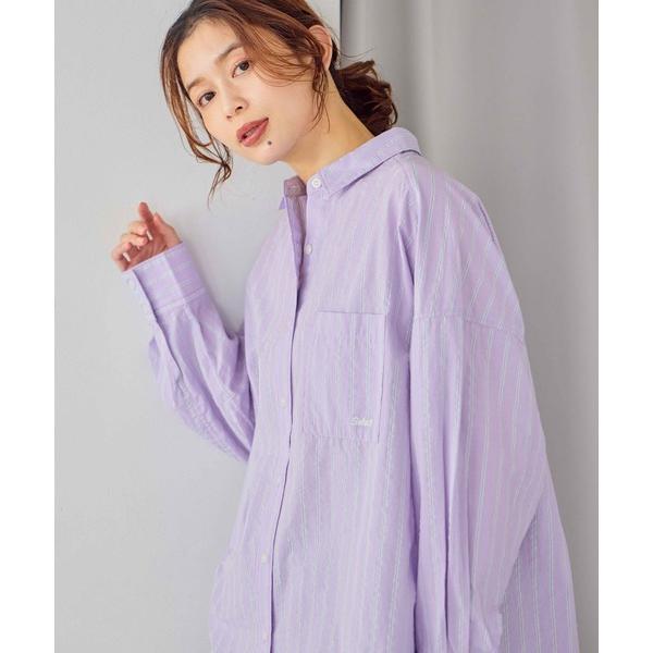 ブラウス シャツ 刺繍ストライプBIGシャツ レディース