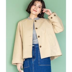 コート アウター ノーカラーショートジャケット「撥水・花粉が落ちやすい」 レディース