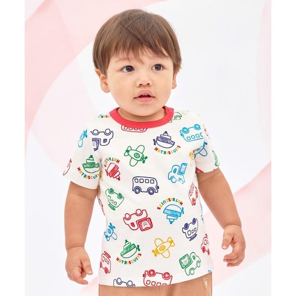 tシャツ ビーンズ×乗り物 総柄 半袖Tシャツ キッズ 子供服 男の子 女の子