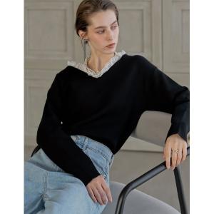 ニット セーター 「2026S/S COLLECTION」「MEISM by Re:EDIT」Vボートネックフリルレースニット レディース