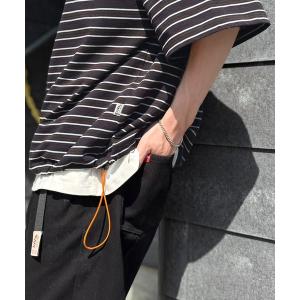 tシャツ 「JaVaジャバコラボ」「抗菌防臭機能付き」配色裾ドローコード付き 綿100％マルチボーダーTシャツ（オーバーサイズ） メンズ レディース
