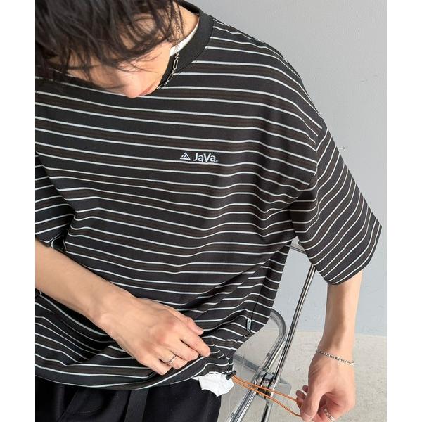 tシャツ 「JaVaジャバコラボ」「抗菌防臭機能付き」配色裾ドローコード付き 綿100％マルチボーダ...