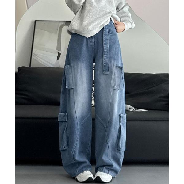 ジーンズ デニム デニムパンツ ワイドカーゴデニムパンツ レディース