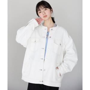 デニムジャケット gジャン ノーカラーデニムツイルジャケット レディース