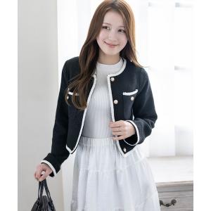 ジャケット ノーカラージャケット 配色パイピングツイードジャケット「大人 フェミニン 上品」「新作」 レディース