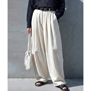 パンツ リネン混 無地 ロング ワイド パンツ レディース メンズ