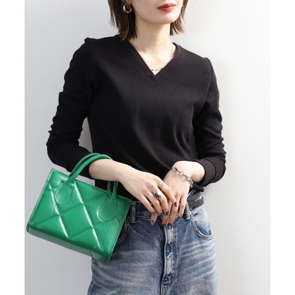 tシャツ ワッフル Vネック 長袖Tシャツ レディース