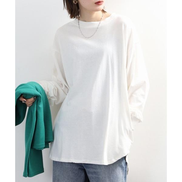 tシャツ 後ろボタンロングスリーブカットソー レディース