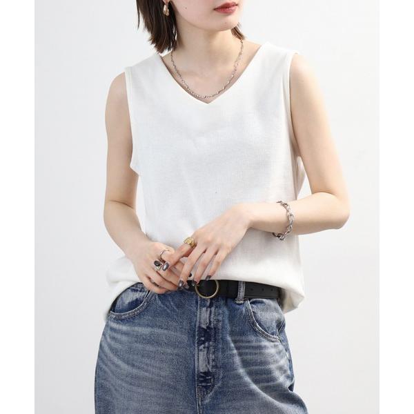 タンクトップ ノースリーブ Vネック ワッフル タンクトップ チュニック丈 レディース