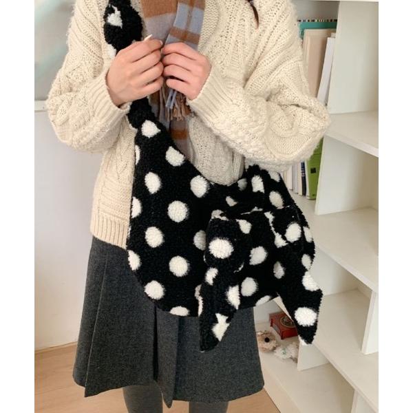 ショルダーバッグ バッグ ドット柄ボアリボンショルダーバッグ レディース