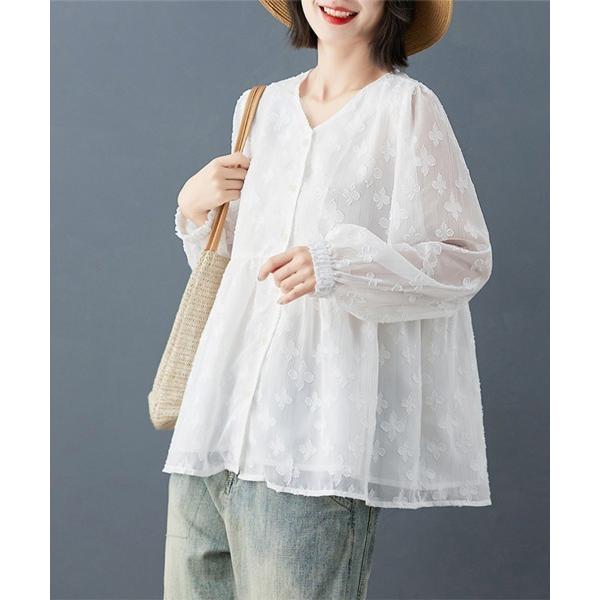 ブラウス シャツ 花柄立体デザインブラウス レディース