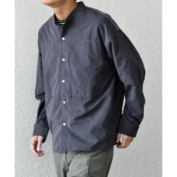 シャツ SHIPS any:「洗濯機可能」フェード ピーチスキン ポケット バンドカラー シャツ 2...