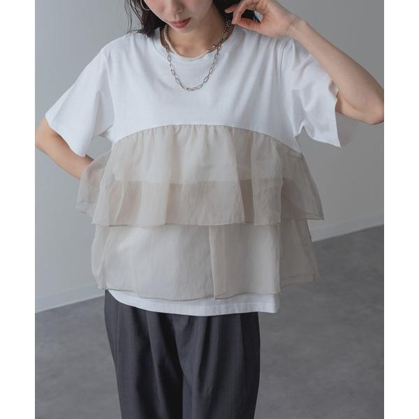 tシャツ 半袖 「SABUROKU」シアー感 のある フリル で華やぐ デザイン 半袖 Tシャツ レ...