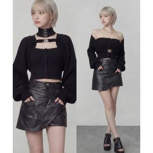 カーディガン メタルバックルベルトカーディガン レディース