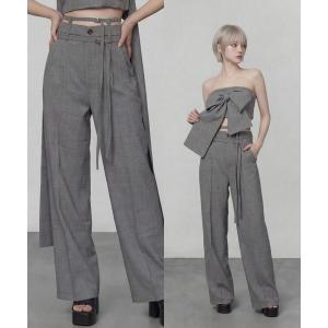 スラックス パンツ ダブルベルトスラックス レディース