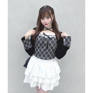 tシャツ チェック×ボレロ風トップス レディース