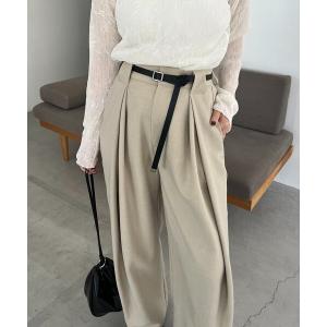 パンツ 「C.L」レザーベルト付変形タックパンツ レディース