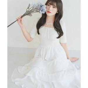 ワンピース 2026春夏新作 ZOZO限定アイテム フロントリボンティアードフリルロングワンピース