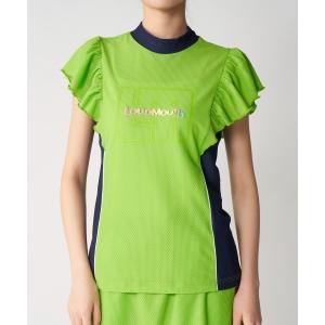 ブラウス シャツ 半袖 LOUDMOUTH/ラウドマウス ゴルフウェア メッシュリブ 吸汗速乾 UVカット フレアスリーブ ハイネック 半袖シャツ レディース