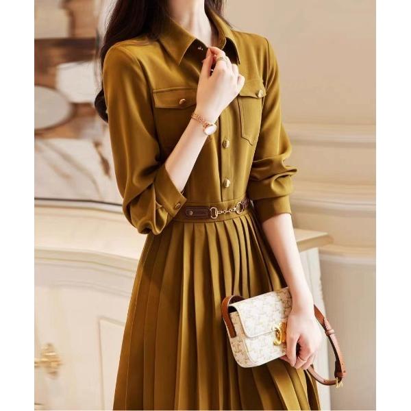 ワンピース プリーツミドル丈シャツワンピース