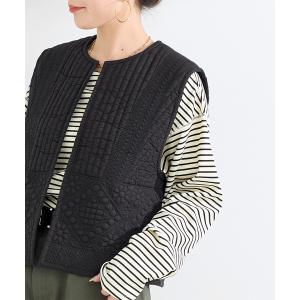 コート アウター キルティング刺繍ベスト レディース