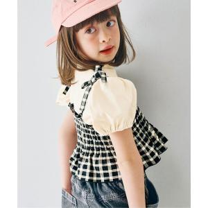 tシャツ 先染めチェックのシャーリングビスチェ＆トップスセット キッズ 子供服 女の子