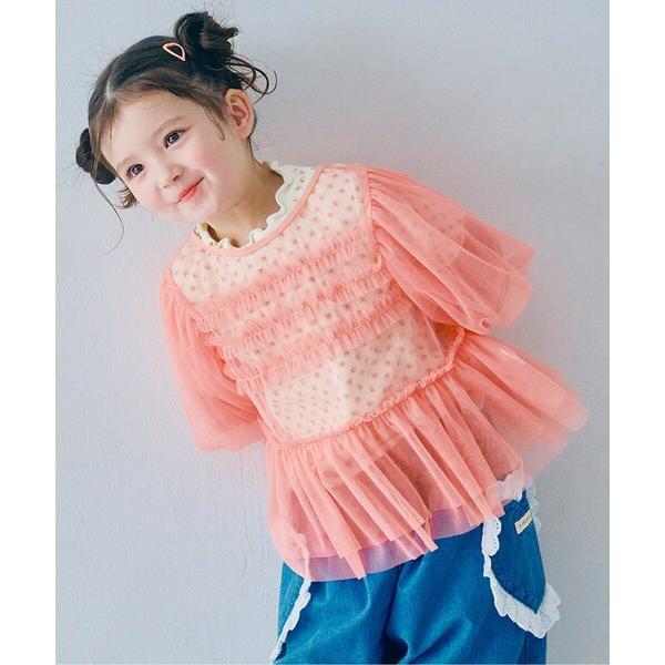 チュールパフスリーブオーバートップス キッズ 子供服 女の子