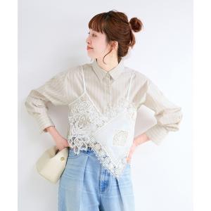 ブラウス シャツ 「2枚セット」レースキャミ付きシャツブラウス レディース
