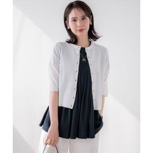 カーディガン 「加藤ローサさん着用」シアーニット5分袖 カーディガン レディース