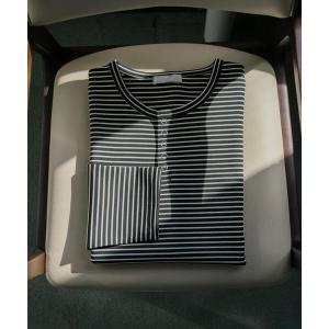 tシャツ ボーダーヘンリーネックロングTシャツ メンズ