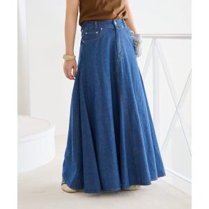 スカート リメイク風柔らかデニムロングフレアスカート
