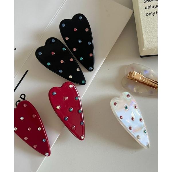 ヘアクリップ カラフル ラインストーン ドット ハート ヘアクリップ