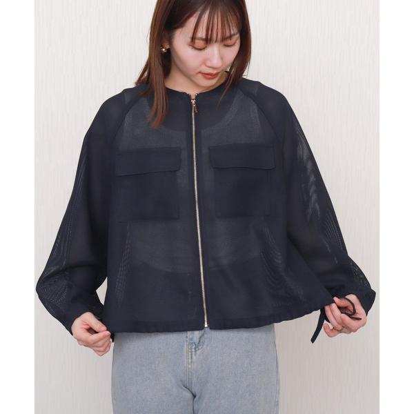 ブルゾン アウター メッシュジャガードノーカラーブルゾン レディース