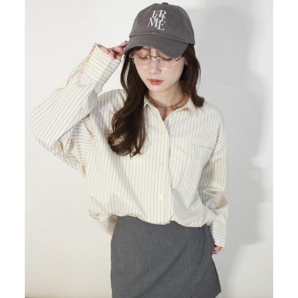 ブラウス シャツ オーバーストライプシャツ / 長袖 羽織り メンズライク カジュアル 韓国 ノーム...