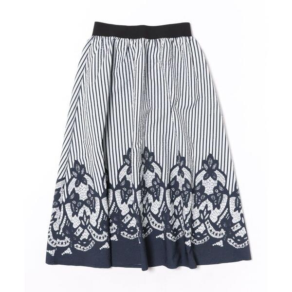 スカート 裾レース風プリントスカート
